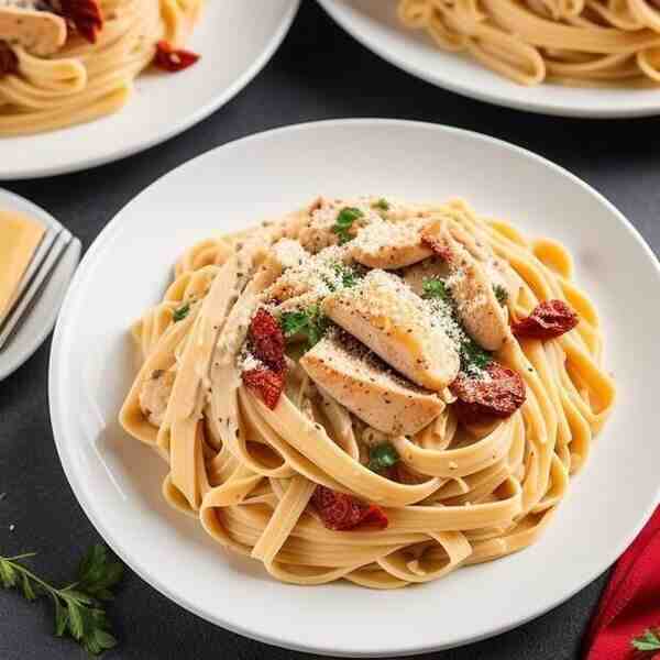 Сливочная паста с курицей и вялеными томатами